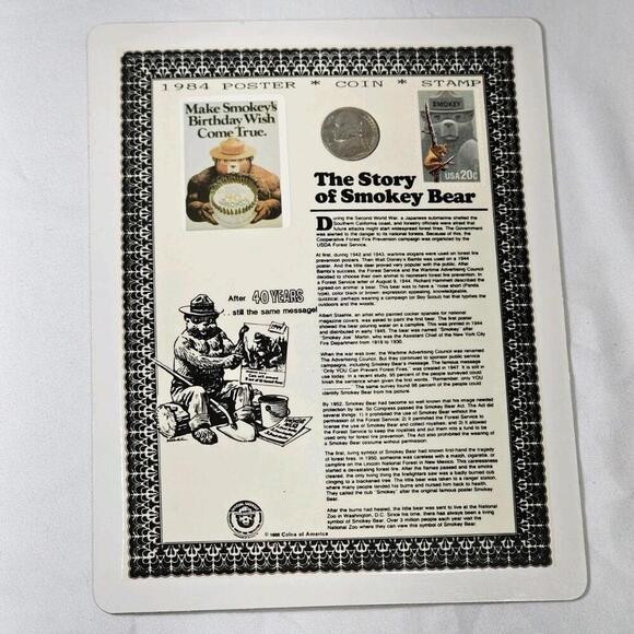 Other - Vintage NPS Smokey Bear 40th Anniversary 1984 Nickle And Stamp Display Board